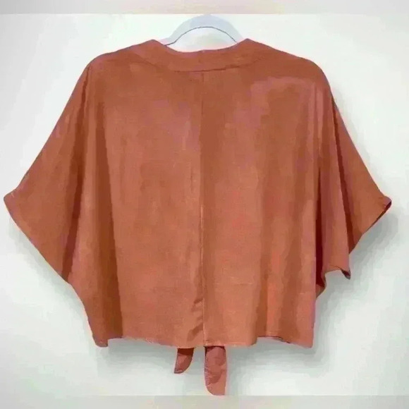 Womens Button Down Tie Front Blouse By Style Envy Size Small Oversized in Coral - Picture 2 of 11